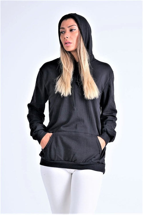 Siyah Kapüşonlu Kanguru Cepli Şardonlu Sweatshirt - 40
